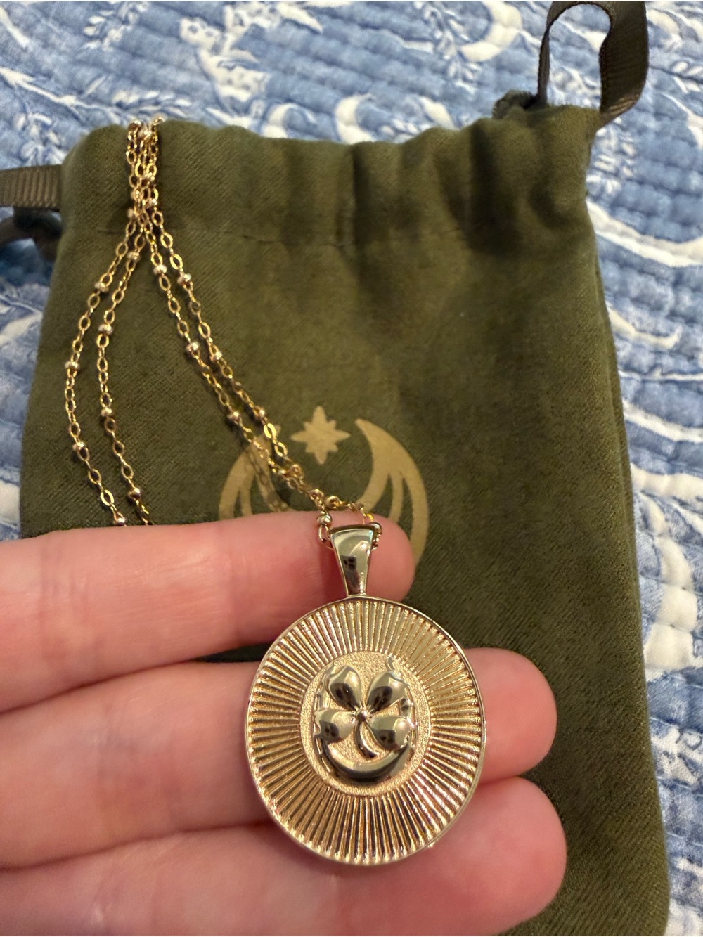 Jane Win LUCKY Small Pendant Coin 14k Gold Plated with Chain - Picture 2 of 6